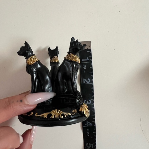 Black & Gold Bastet Cat Crystal Ball Stand | Gothic Egyptian Sphere Holder - Picture 6 of 7